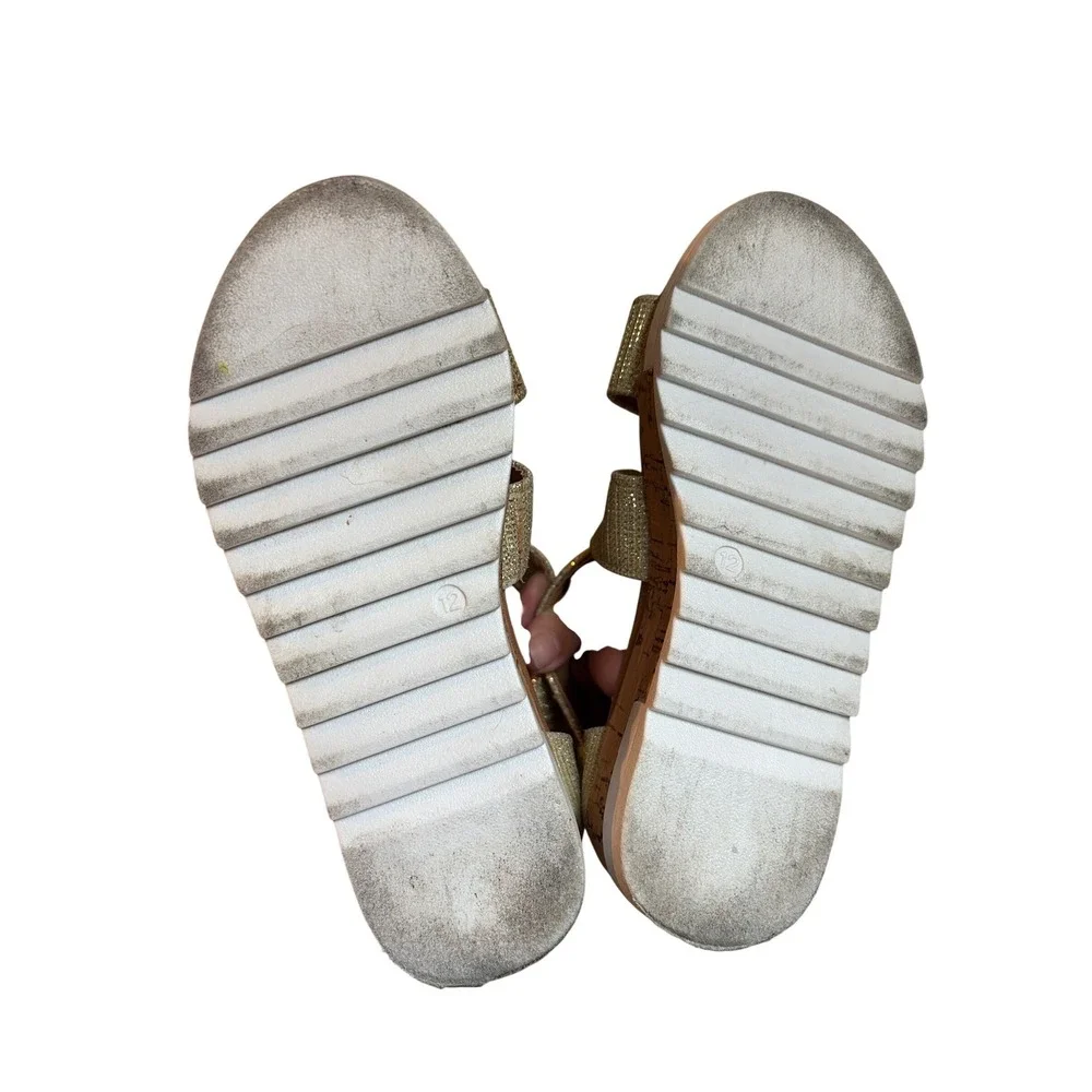 Tahari‎ Kids Gold Glitter Wedge Sandals Crisscross Straps Back Zip Size 12